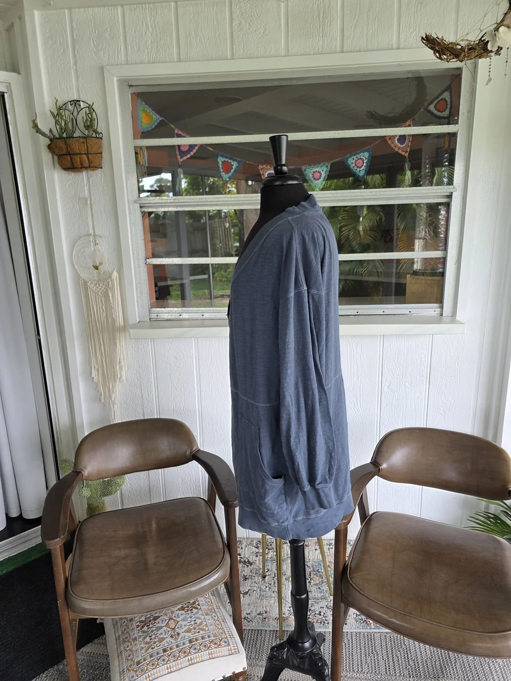 NATURAL LIFE Dusty Blue Long Sleeve V-Neck Tunic Dress - Picture 4 of 11